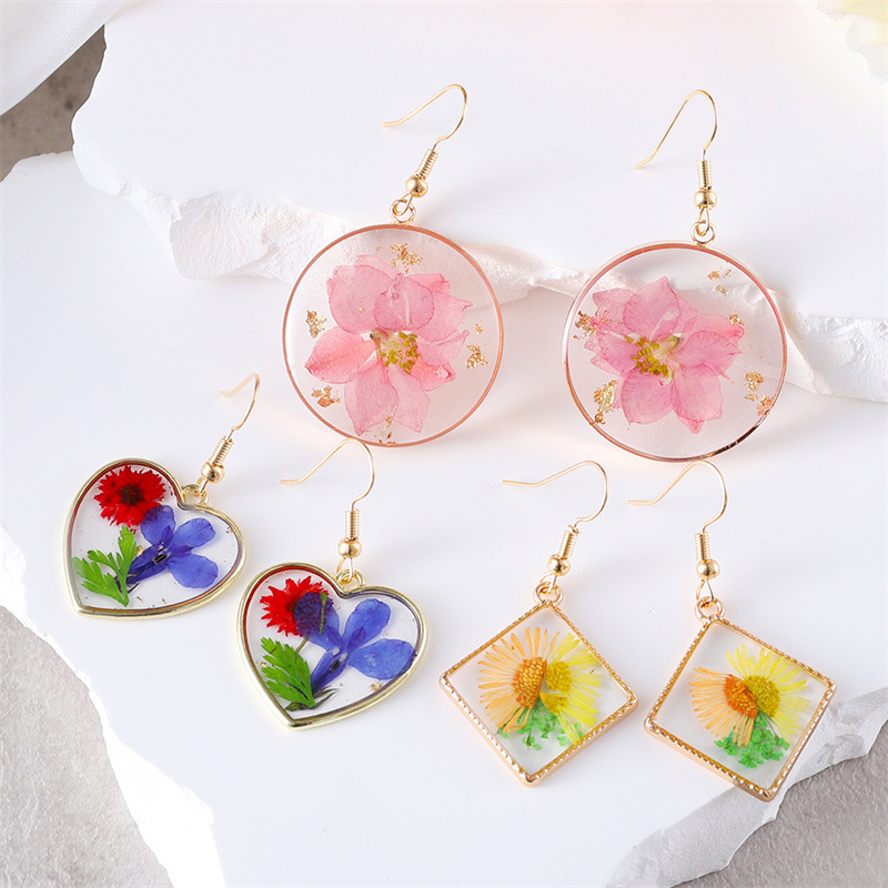15g Weight Zinc Alloy Ear Needle Material Drop Earrings Classification 1 Pair Quantity Casual Occasion Zinc alloy Material Floral Pattern Unisex Gender Epoxy Design Pastoral, Simple Style Style 1 Pair Pastoral Simple Style Floral Epoxy Zinc Alloy Drop Earrings 3