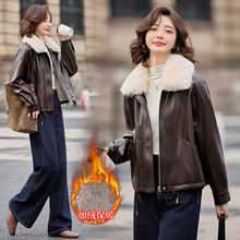 2025冬季新款美拉德风皮衣外套女宽松显瘦加绒加厚绵羊皮短款夹克
