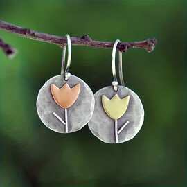 卓萱跨境欧美饰品圆形郁金香图案吊坠耳环个性潮流耳饰批发