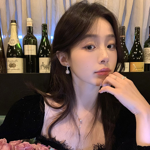 S925 silver needle exquisite zircon drop-shaped earrings for women light luxury niche white wear high-end earrings internet celebrity ear jewelry