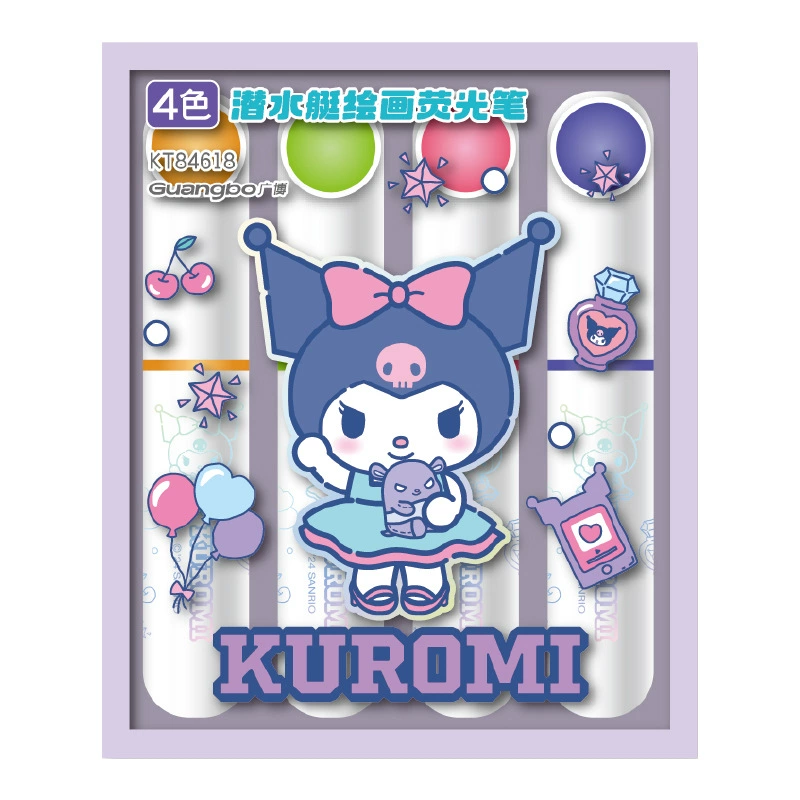 Хайлайтер Guangbo Sanrio Kurome, 4-цветный с косым наконечником, субмаринный дизайн