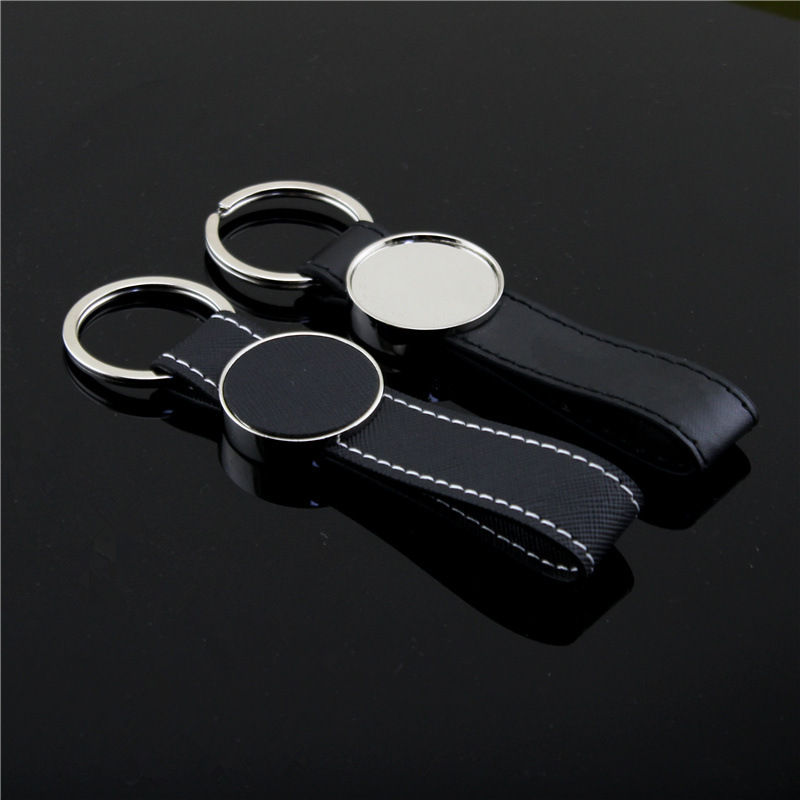 Wholesale Metal Leather Laser Printable Logo Blank Car Keychain Advertising Gift Leather Key Business Gift