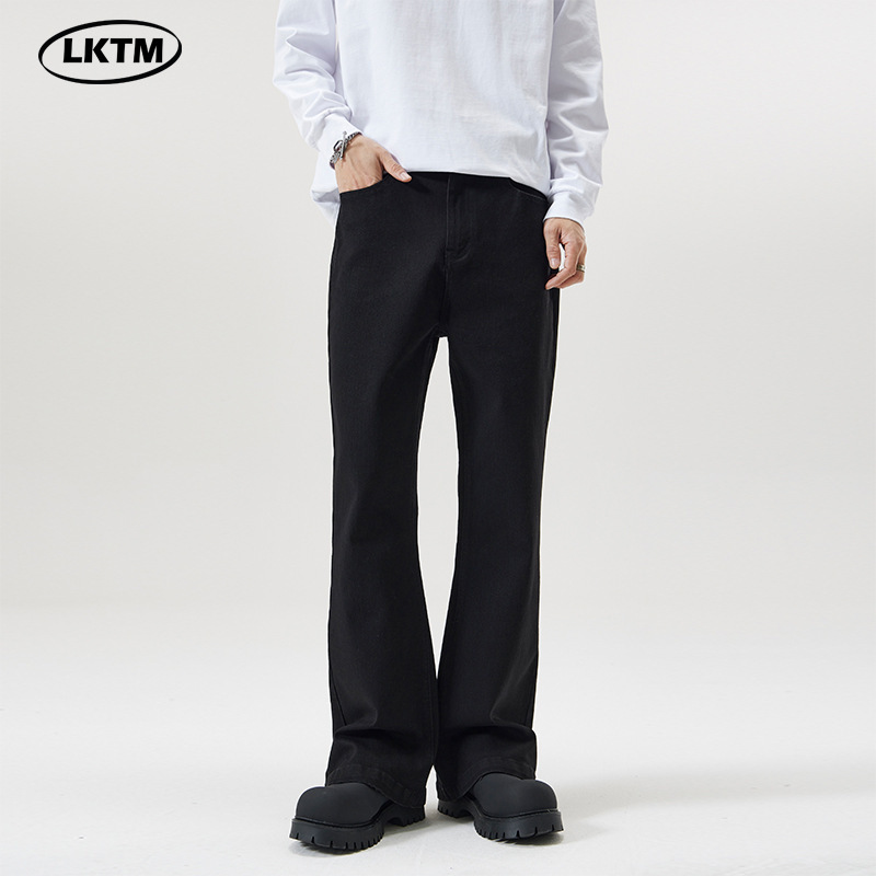 LKTM Men's# American High Street Black Scimitar Jeans Men's and Women's High-end Fashion Brand Long Pants