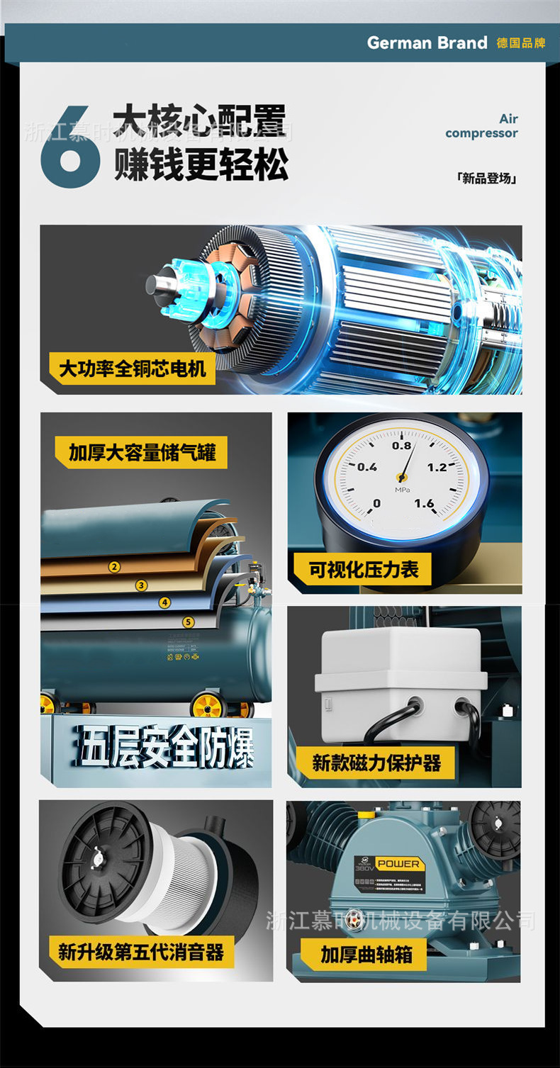 Portable small air compressor 3kw for auto repair, real stone paint air pump, high-pressure piston air compressor 220v