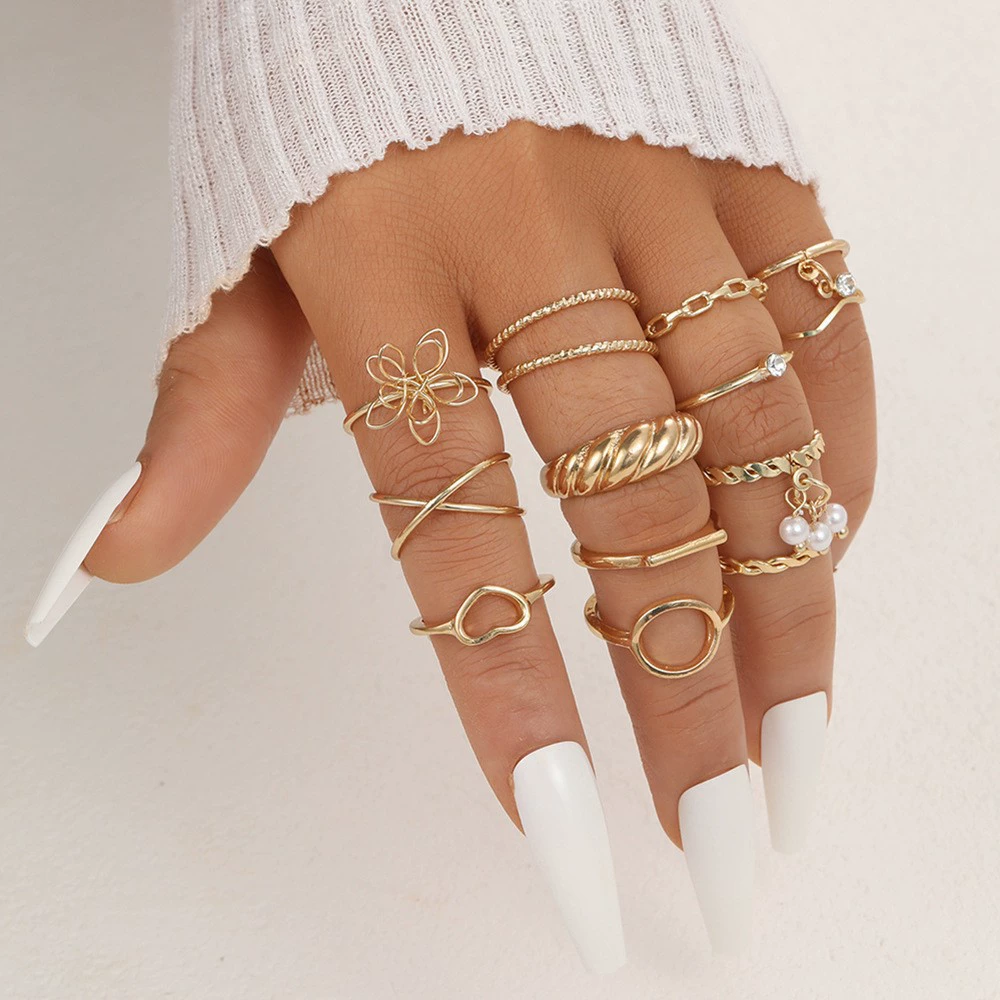 Multi-Joint Ring Set, 22 Pieces, Metal Adjustable Rings, Gold-Tone Mix