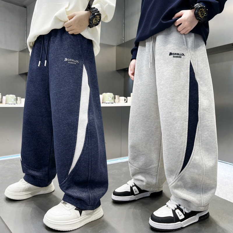 Boys' Pants Spring and Autumn 2025 New Sports Pants Autumn Big Children's Casual Pants Color-Block Wide-Leg Pants Long Trousers