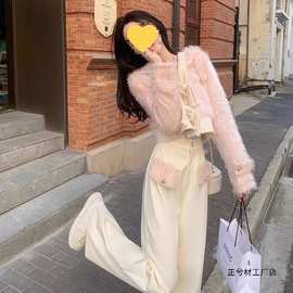 小香风加厚毛毛套装女2026年秋冬新款感时尚洋气阔腿裤两件套