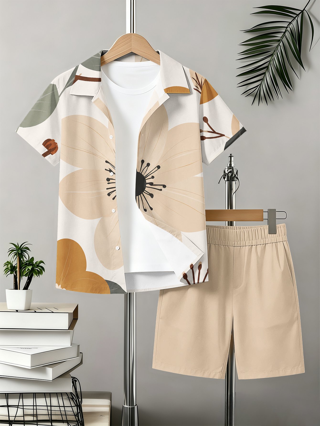 Boys Collared Shirt And Shorts Set With 3d Pattern Print_voghion.com
