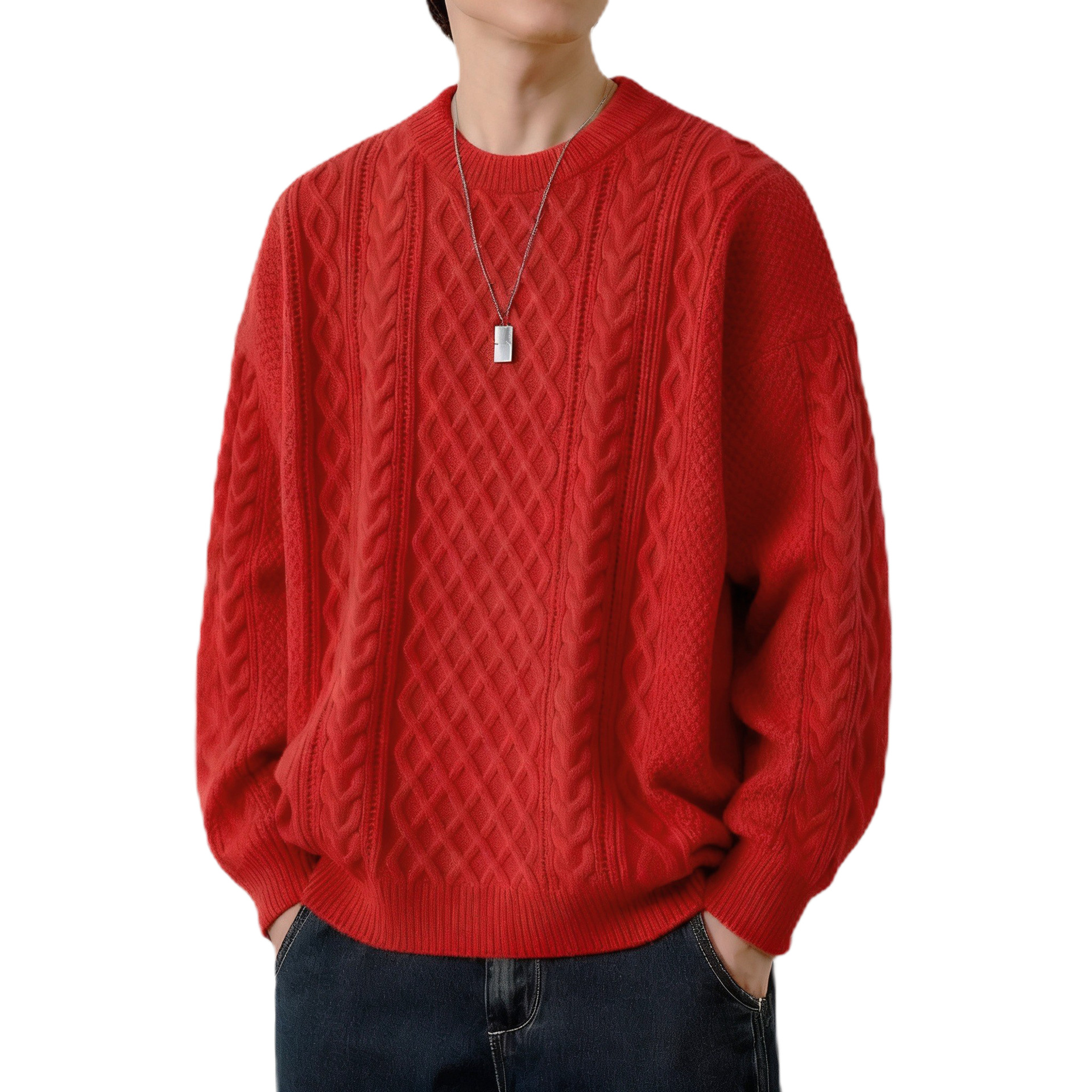 Explosiones transfronterizas de tamaño europeo suéter de punto de tamaño grande para hombres y mujeres otoño invierno cuello redondo cuello alto con lana de color sólido fábrica al por mayor