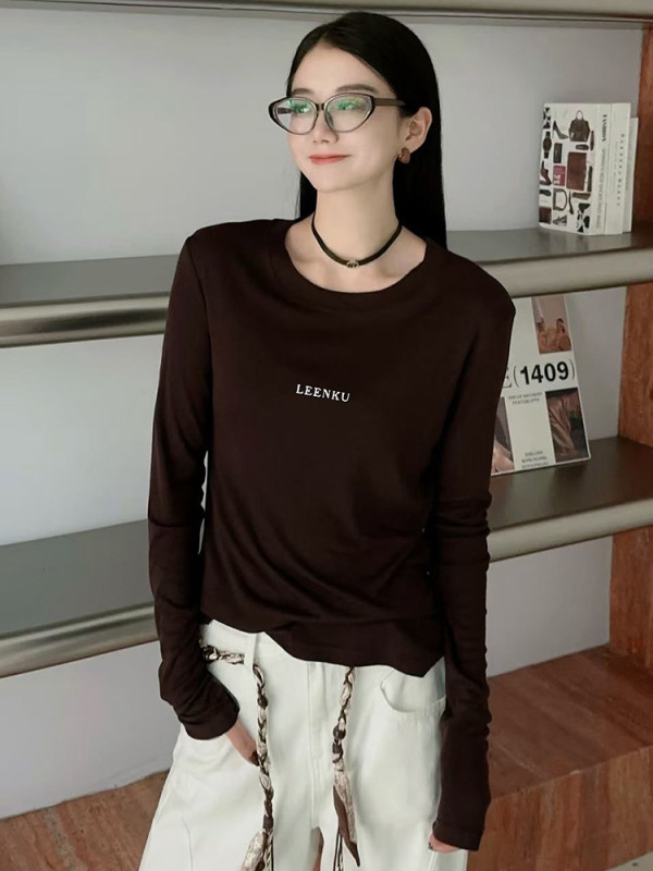 早秋圆领基础款打底衫女2025春秋冬新款高级感宽松显瘦内搭上衣潮|undefined