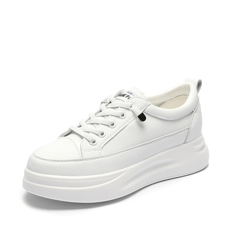 Jiji New White Shoes Genuine Leather Women's Casual Women's Shoes Breathable Mesh Shoes Mid-Heel Casual Women's Shoes Korean Style Shoes