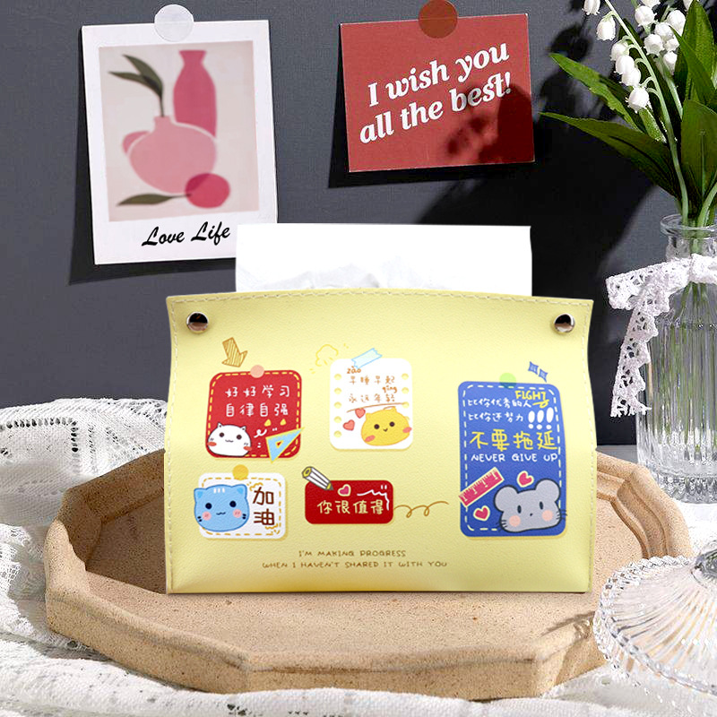 Caja de pañuelos de cuero con diseño de dibujos animados, bolsa de pañuelos para sala de estar, dormitorio, coche, almacenamiento creativo