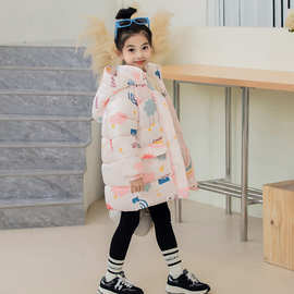 2025款女童加绒加厚棉服洋气可爱中长款公主风中小童防寒棉袄
