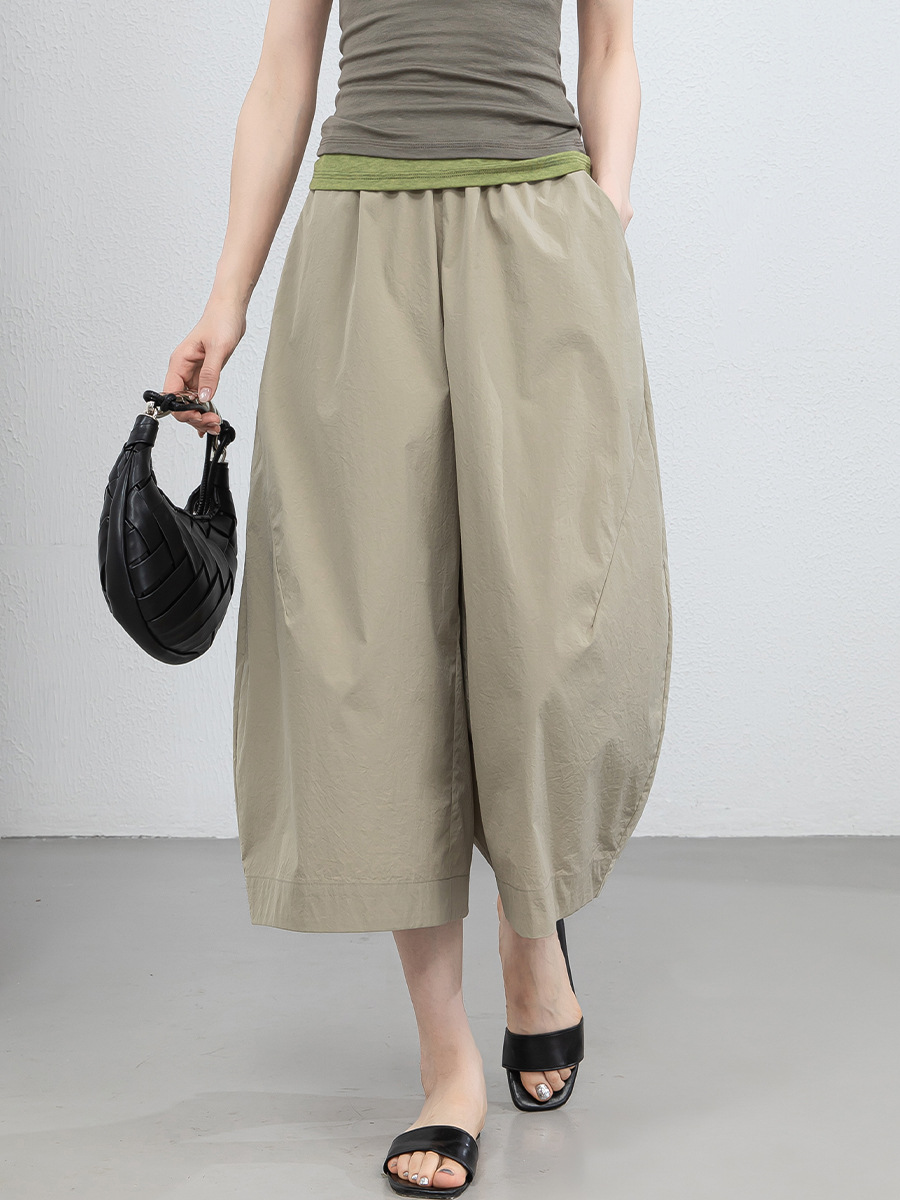 Quần culottes nữ ống rộng cạp thun chống nắng mùa hè dáng suông che mông đùi — màu xanh navy