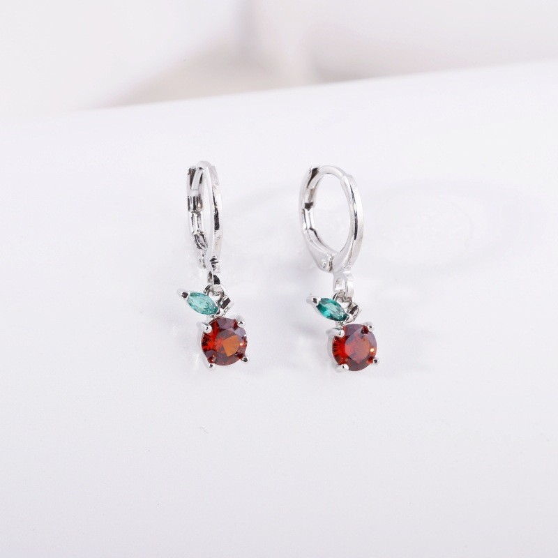 Fruit Earring Necklace Set Colorful CZ Zircon Earrings Grape Cherry Piercing Jewelry Gold detail image 17