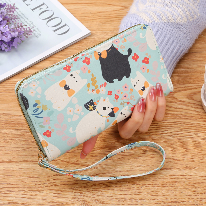 New animal printing graffiti dog coin purse student card holder simple fashion coin long zipper women's wallet