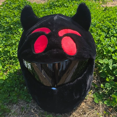 Evil Helmet Demon Cartoon Head Cover Protective Cover for Men and Women Plush Motorcycle Full Helmet Head Cover Bat Helmet Riding Windproof (Motosiklet dəbilqələri) - devil-black-and-red