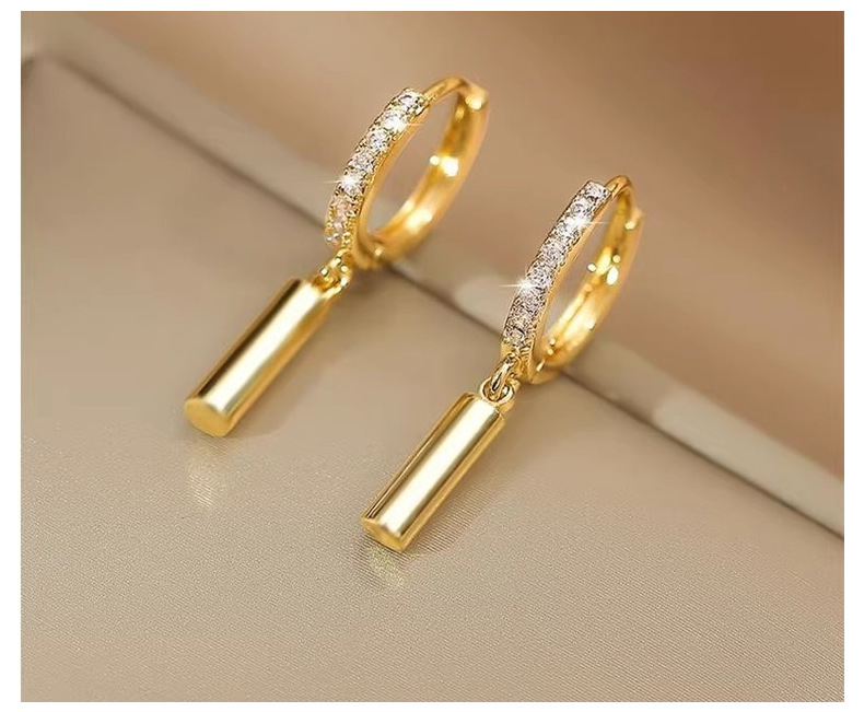 Zircon Inlay Material 1 Pair Simple Style Geometric Plating Copper Zircon Drop Earrings