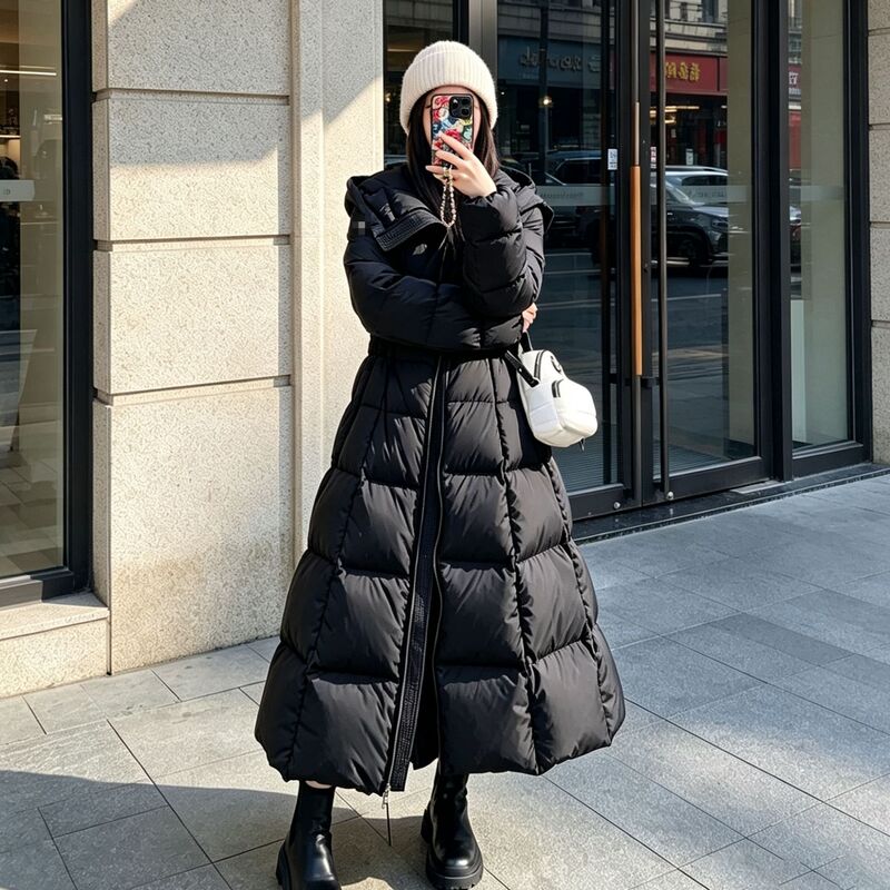 2026 New Moncler-Style down Jacket for Women, Winter Thickened and Lengthened Slim-Fit Long Coat with Goose down