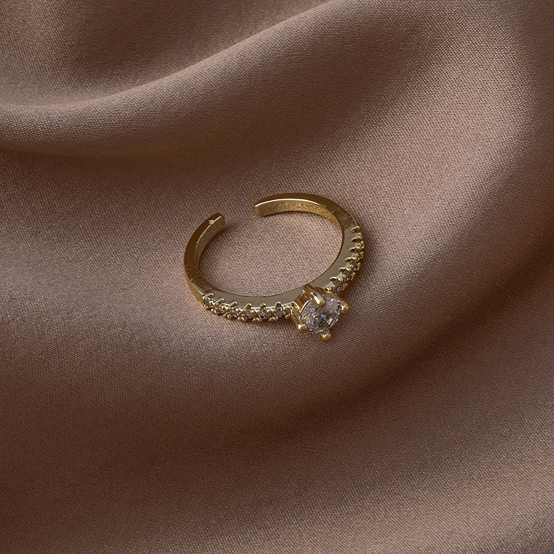 fashion micro-inlaid zircon heart square opening ring wholesale