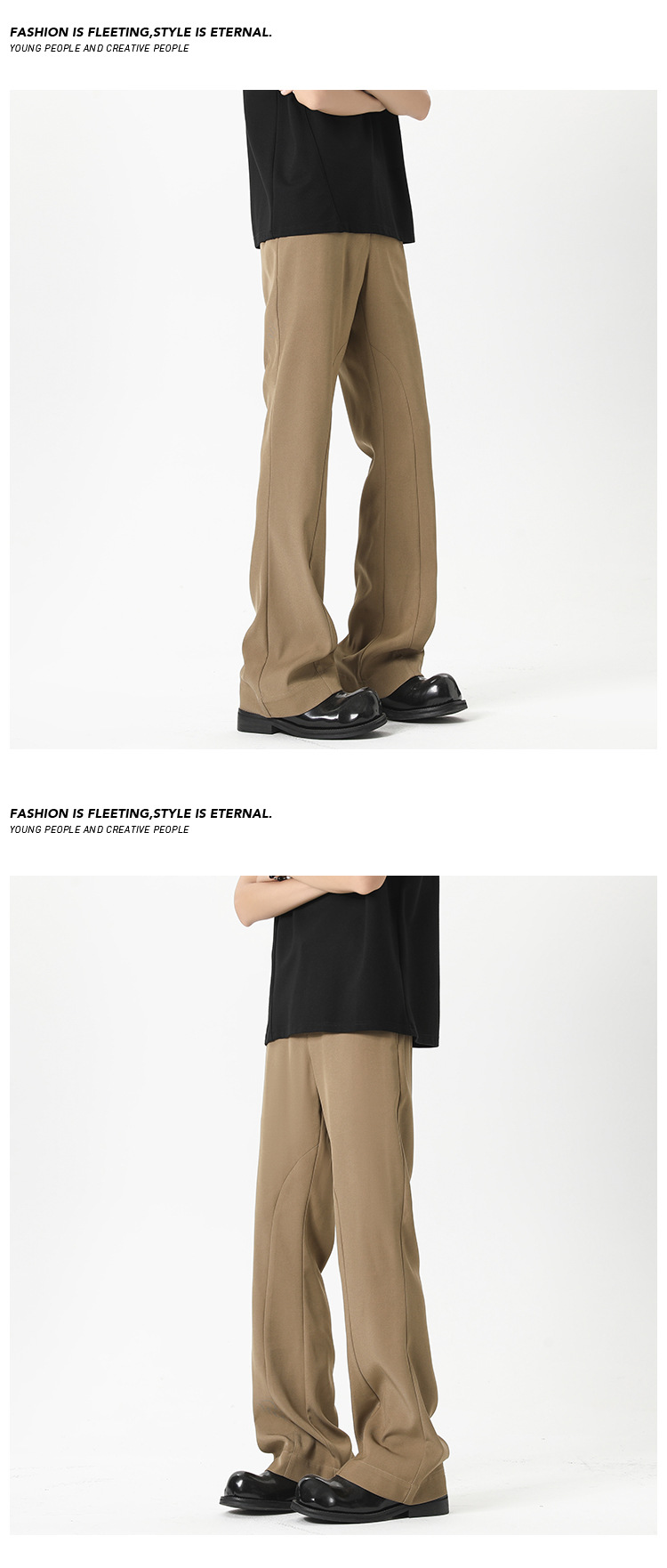 Casual Black Drapey Trousers For Men Loose Fit Slightly Flared_voghion.com