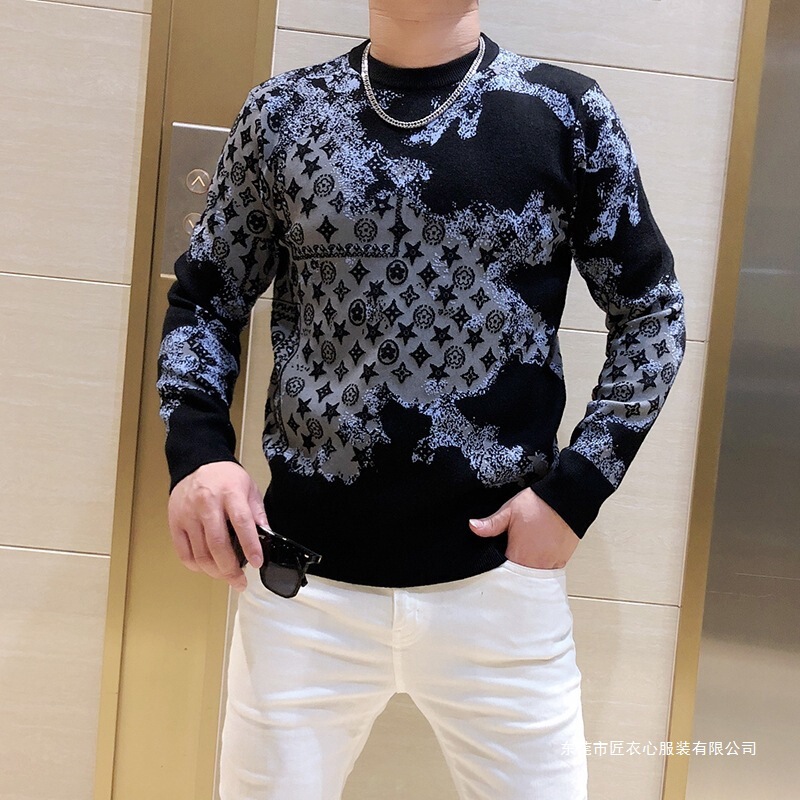 Autumn and Winter New Korean Style Round Neck Men's Pullover Slim Sweater Letter Ink Knitwear Long-Sleeved Men's Ready-Made Miscellaneous Styles
