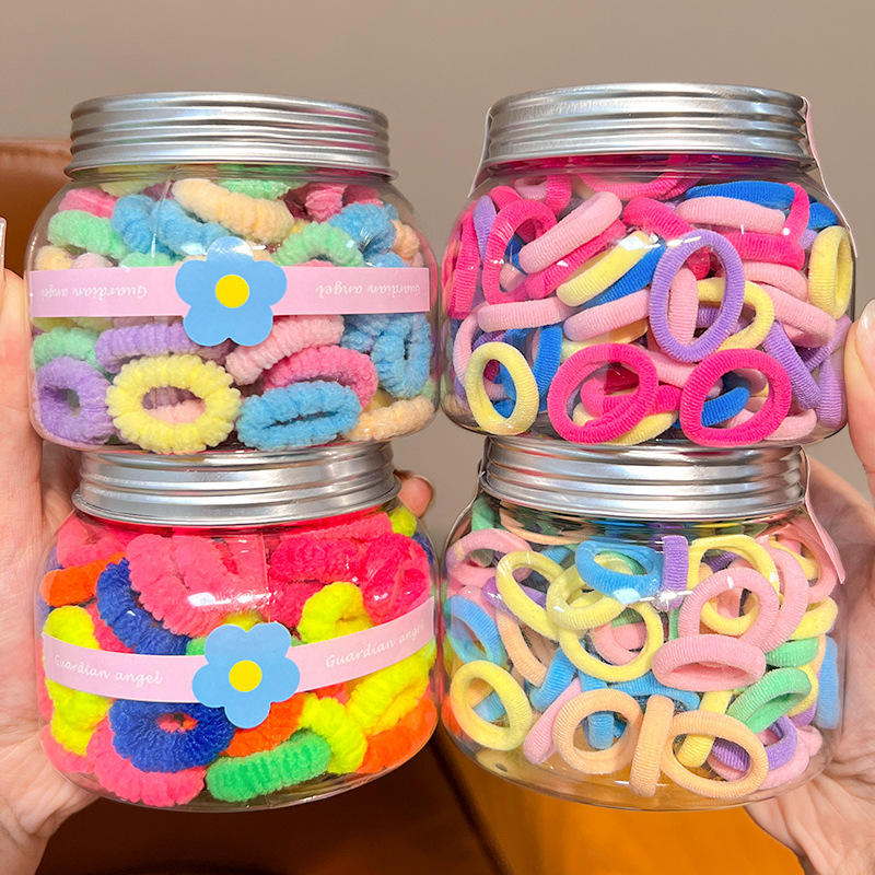 Children's Candy Color Hair Rings Girls' Color Rubber Band Little Girl's Towel Rings Thick Leather Cover Does Not Hit Hair Summer Head Rope