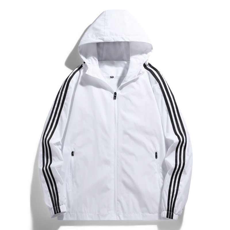 Tejido de nylon de calidad para hombres chaqueta de tres barras pareja de otoño chaqueta deportiva con capuz image 9