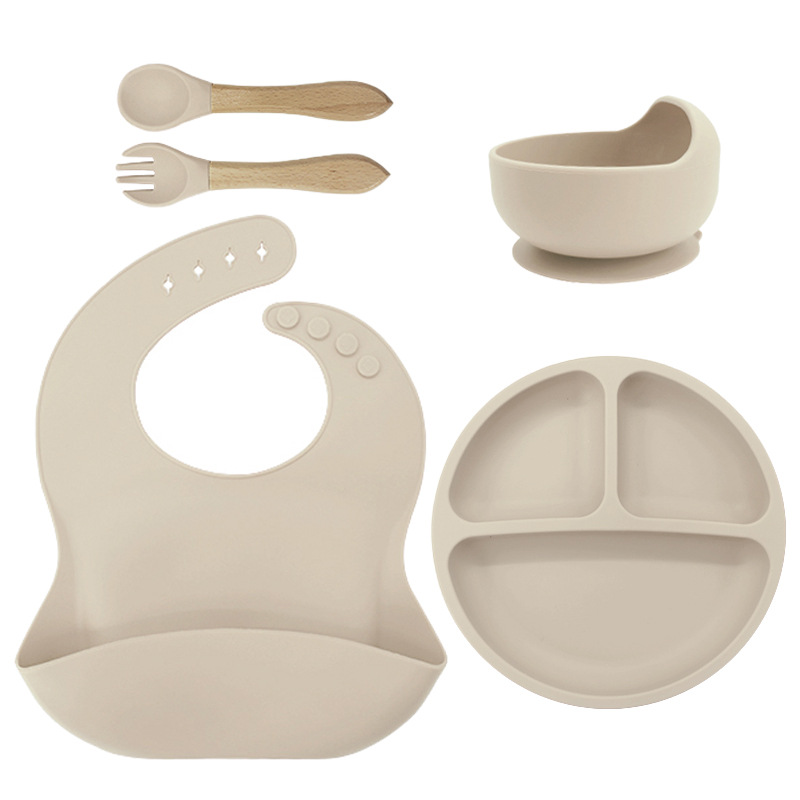 115g bib small sucker bowl wooden fork spoon: rice white