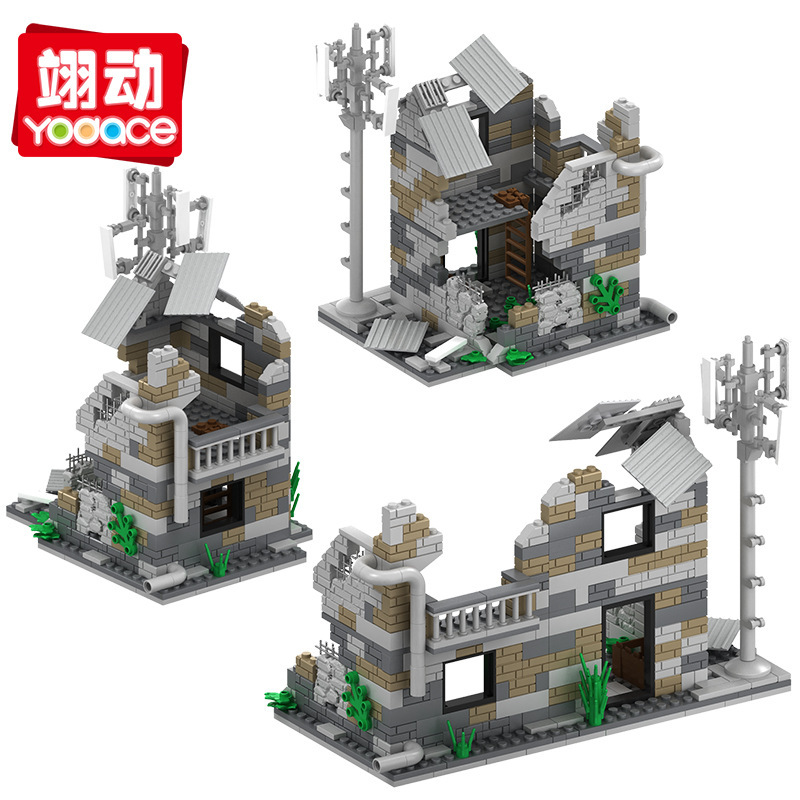 Cross-Border J790 Children's 6-Year-Old Small Particle Assembly Building Blocks War-Damaged Ruins Scene Set Toy Children's DIY Wholesale