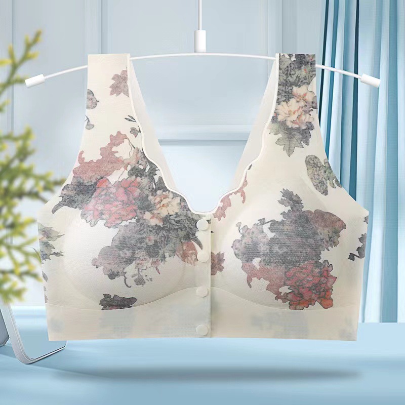 Ropa interior de mediana edad, tipo de botón abierto de la parte delantera de la mujer, bra anti-caída, soporte superior cómodo, ropa interior impresa sin marcas, delgada image 7
