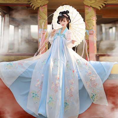 Hanfu blue pink fairy princess cosplay dress for women female chest Ru skirts improved Chinese wind performing hanfu costume kimono dress
