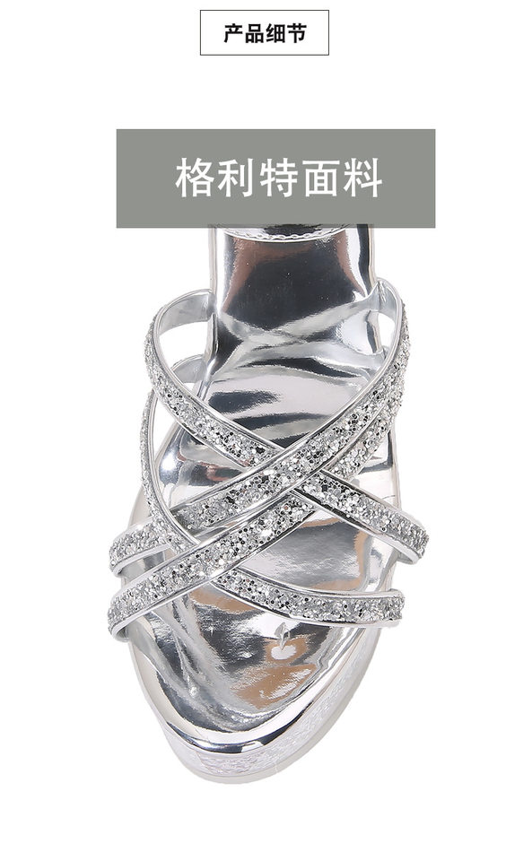 Dép sandal nữ quai ngang gót siêu cao mũi tròn — Màu bạc, Màu vàng sâm panh, Màu đen, Màu đỏ chi tiết 6
