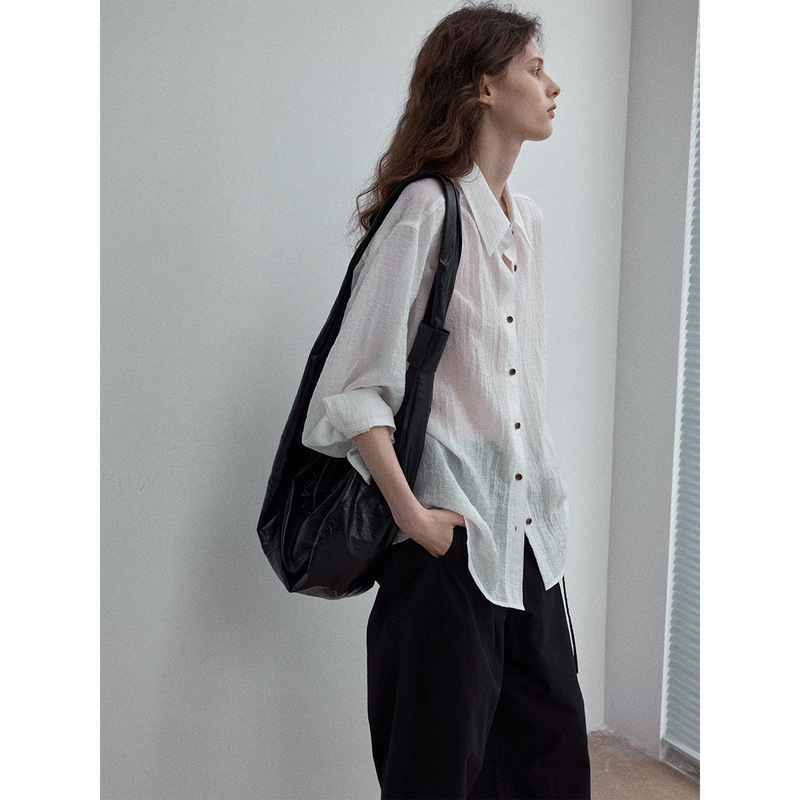【识几】High-Quality Rayon Natural Fiber Slightly Wrinkled Glossy Simple Classic Long-Sleeve Shirt for Work M9182 【识几】High-Quality Rayon Natural Fiber Slightly Wrinkled Glossy Simple Classic Long-Sleeve Shirt for Work M9182