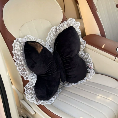 Bow Car Headrest and Waist: Waist support - plush-butterfly-waistrest-black