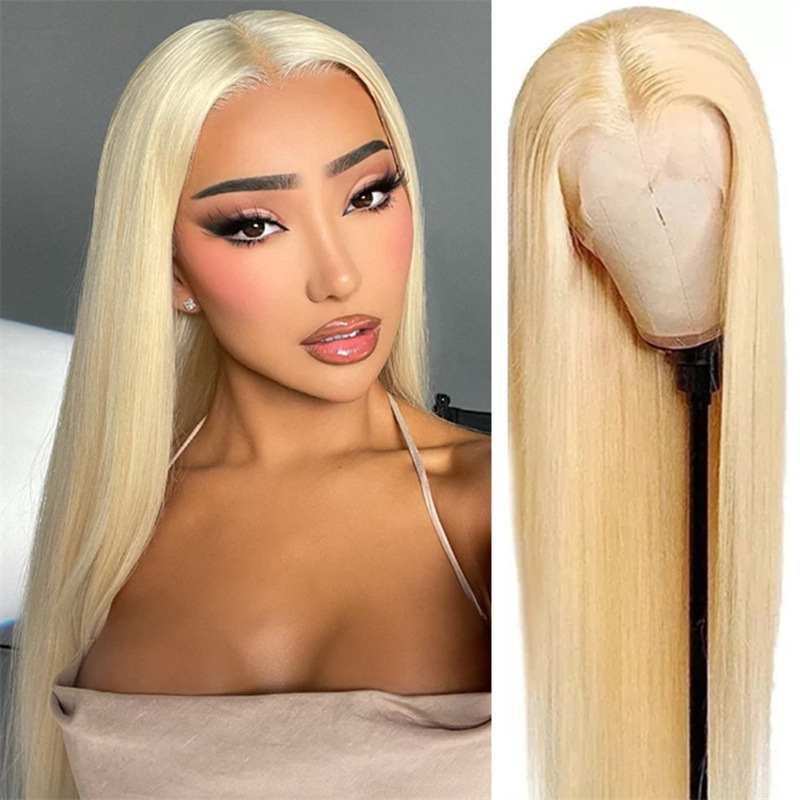 Tiktok Hot Selling European and American Wig Women's Light Golden Mid-length Straight Hair wigs Chemical Fiber Wig Headgear Overseas Hair Tiktok Hot Selling European and American Wig Women's Light Golden Mid-length Straight Hair wigs Chemical Fiber Wig Headgear Overseas Hair
