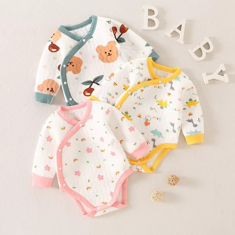 婴儿双层护肚保暖包屁衣男女宝宝秋冬季打底睡衣新生儿衣服连体衣