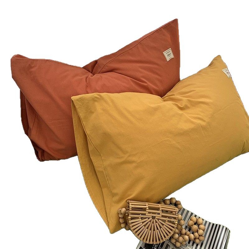 INS Liangpin Funda de almohada de algodón lavado Funda de almohada de algodón de color sólido de algodón puro Dos simple 48*74cm Par individual