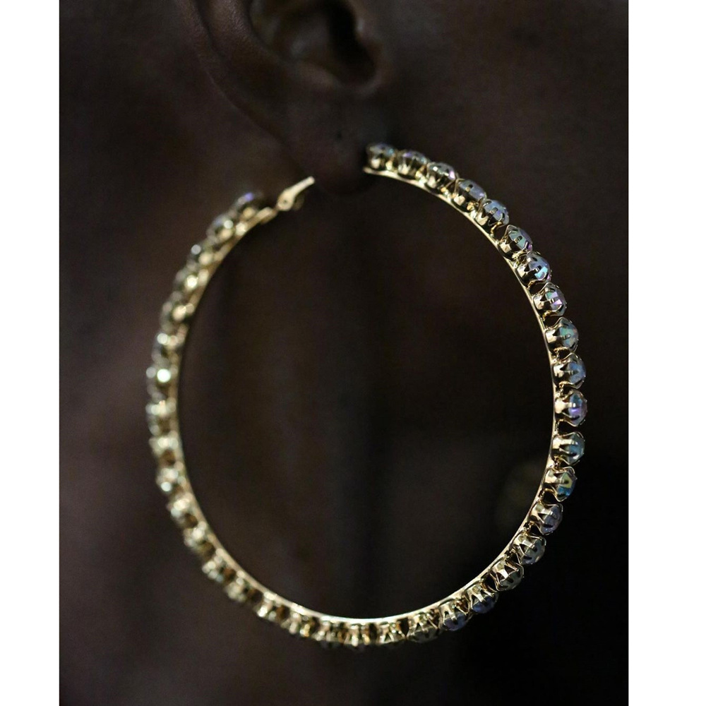 Fashion Big Circle Inlaid Color Rhinestone Hoop Earrings Wholesale display picture 6