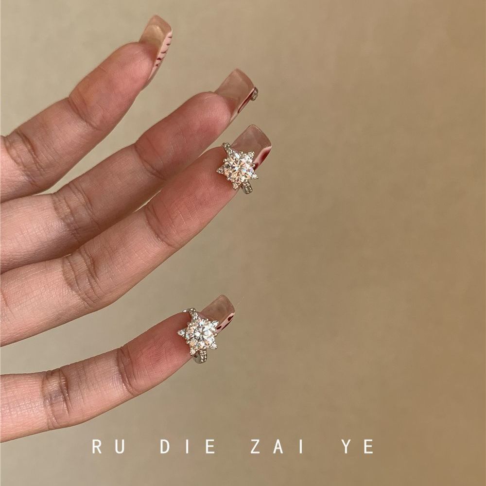 库宁 雪花繁星~爆闪镶钻星星耳扣小众设计轻奢高级感耳饰