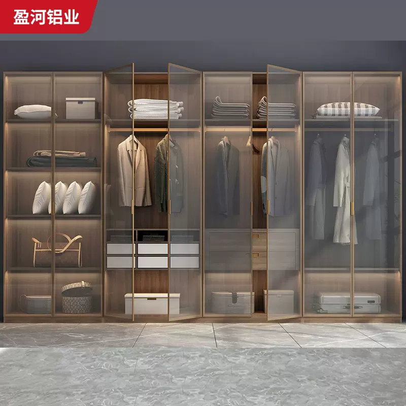 铝合金全屋家具衣柜整体卧室一门到顶简约轻奢玻璃衣帽间酒柜鞋柜