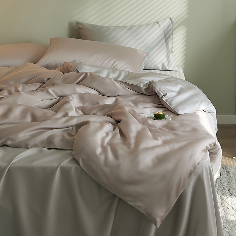 Casual Summer Cool 60-Count Tencel Four-Piece Set Simple Pure Color Bed Sheetss Ice Silk Quilt Cover Naked Sleeping Bedding