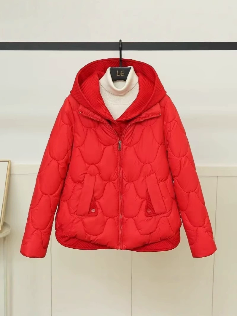 Комплект зимнее вязаное платье с капюшоном и короткой пуховкой, oversize, увеличенная толщина
