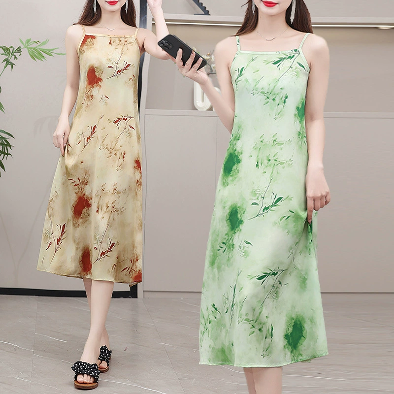 2025 новое платье с короткими рукавами, модное новое платье с цветочным принтом на подтяжках, юбка средней длины для похудения живота