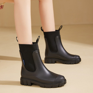 Fashion Chelsea mid-barrel rain boots women's elastic rain boots martin boots non-slip water boots rain boots fly woven rubber shoes export