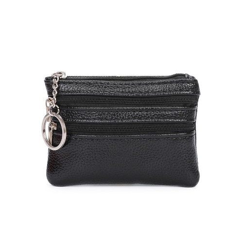 Short Zipper Wallet for Women, Lychee Pattern, Three-Pocket Multifunctional Mini Coin Purse Key Holder