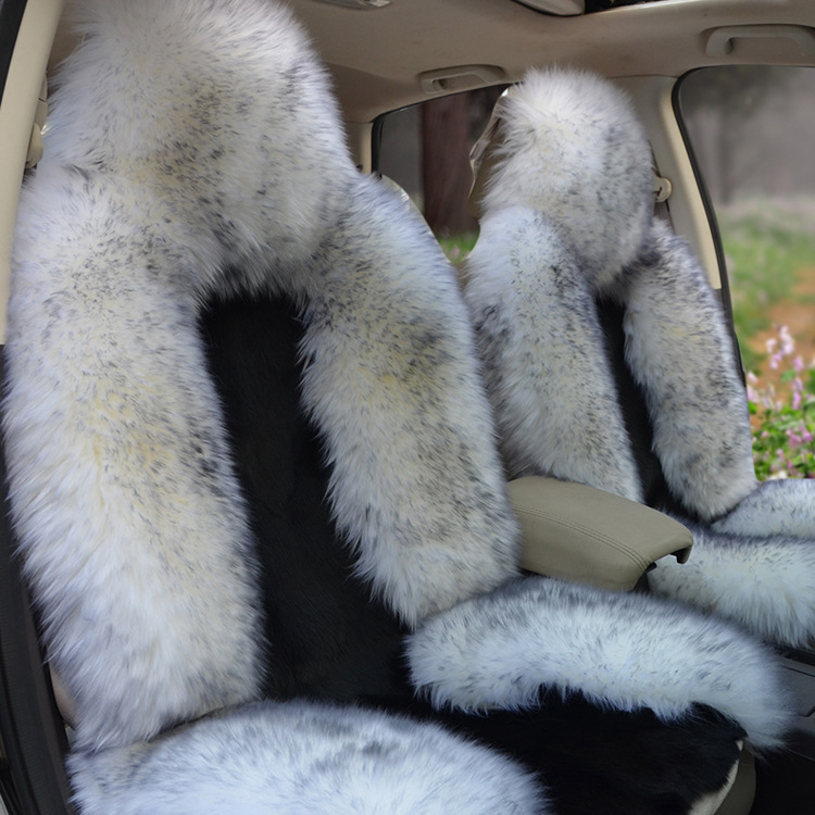 亚马逊冬季羊毛汽车坐垫四件套真毛一体靠背软毛垫狼皮汽车座垫套