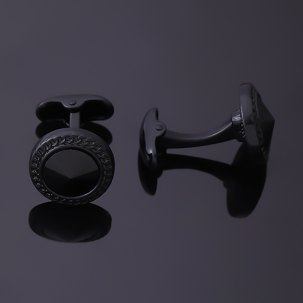 new round electroplated gun black diamond metal cufflinks men's French cuff nails_voghion.com
