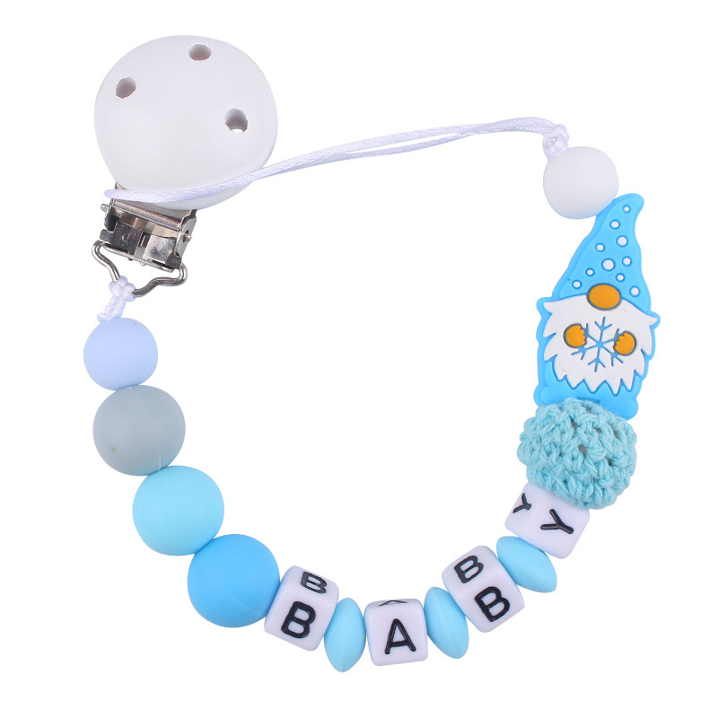 Nuevo BABY letras plásticas de madera chupeta clips Santa Claus silicona bebé pacificador chupeta cadena anti-caída cadena