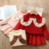 Sweater, demi-season set, knitted children's false collar girl's, Korean style, western style, flowered